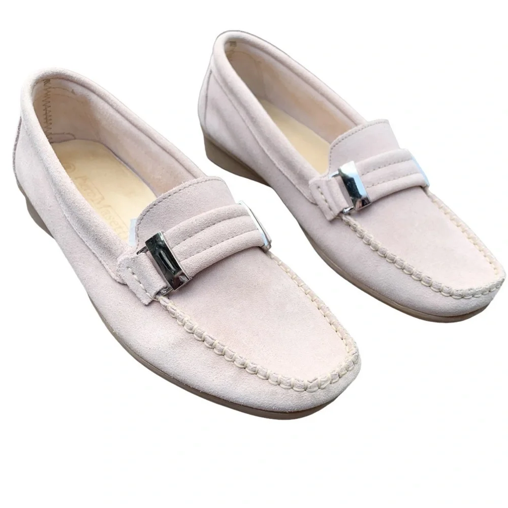 PIERRO MASETTI Kiowa Blush Pink Suede Moc Driving Loafers Shoes 39 US 8-8.5